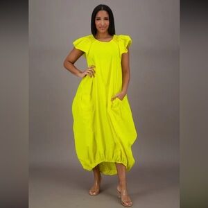 Advance Apparels Yellow Flutter Sleeve Midi Dress